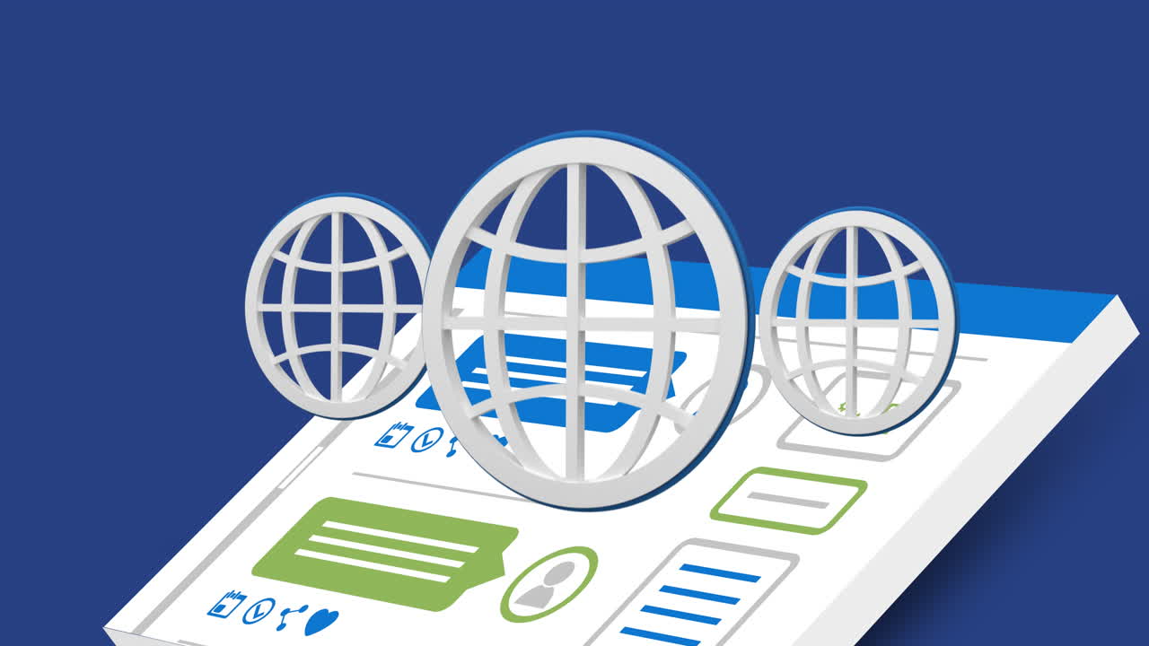 Globe icons and a social media interface 4k