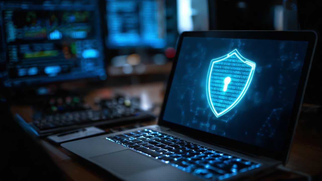 Exploring Cybersecurity: A Glimpse at Advanced Network Protection and Data Security Visualization on a Laptop During a Monitoring Session