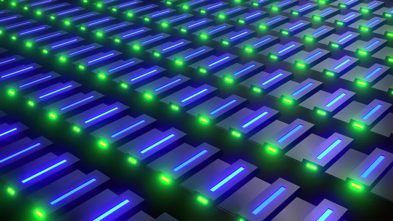 Futuristic Server Rack Array with Neon Lighting