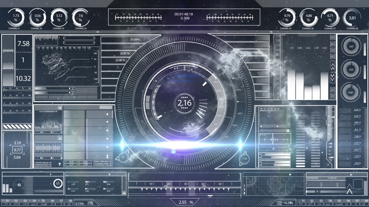 데이터 처리 범위의 애니메이션 검은 바탕에 스캔 통계 기록