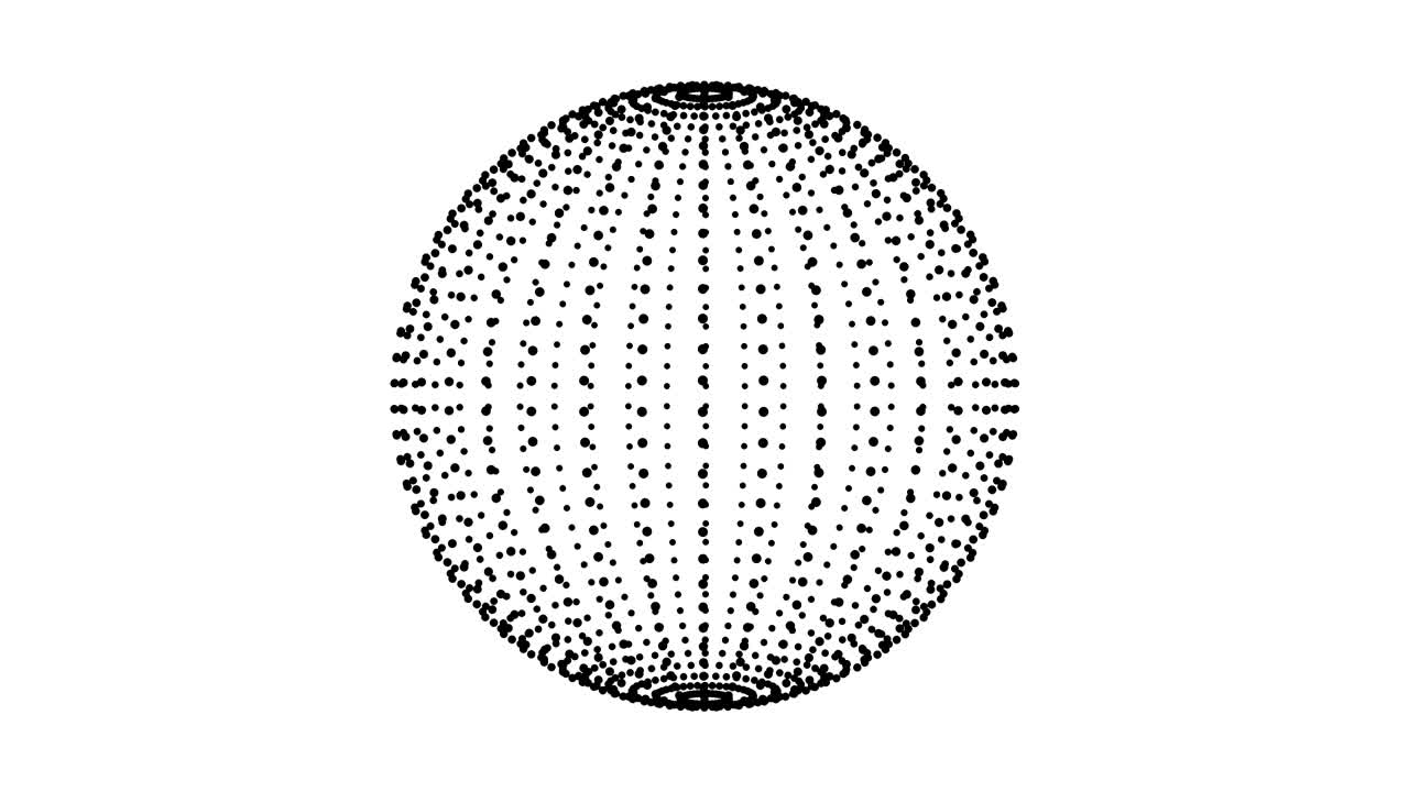 ciclo de animación de esfera giratoria de estilo plexus. puntos negros en el fondo blanco