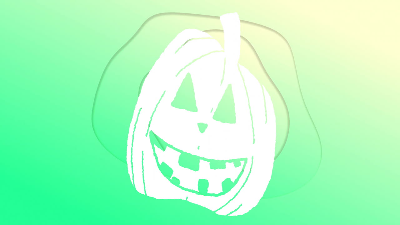 Animazione di una zucca intagliata luminosa bianca su sfondo sfumato verde
