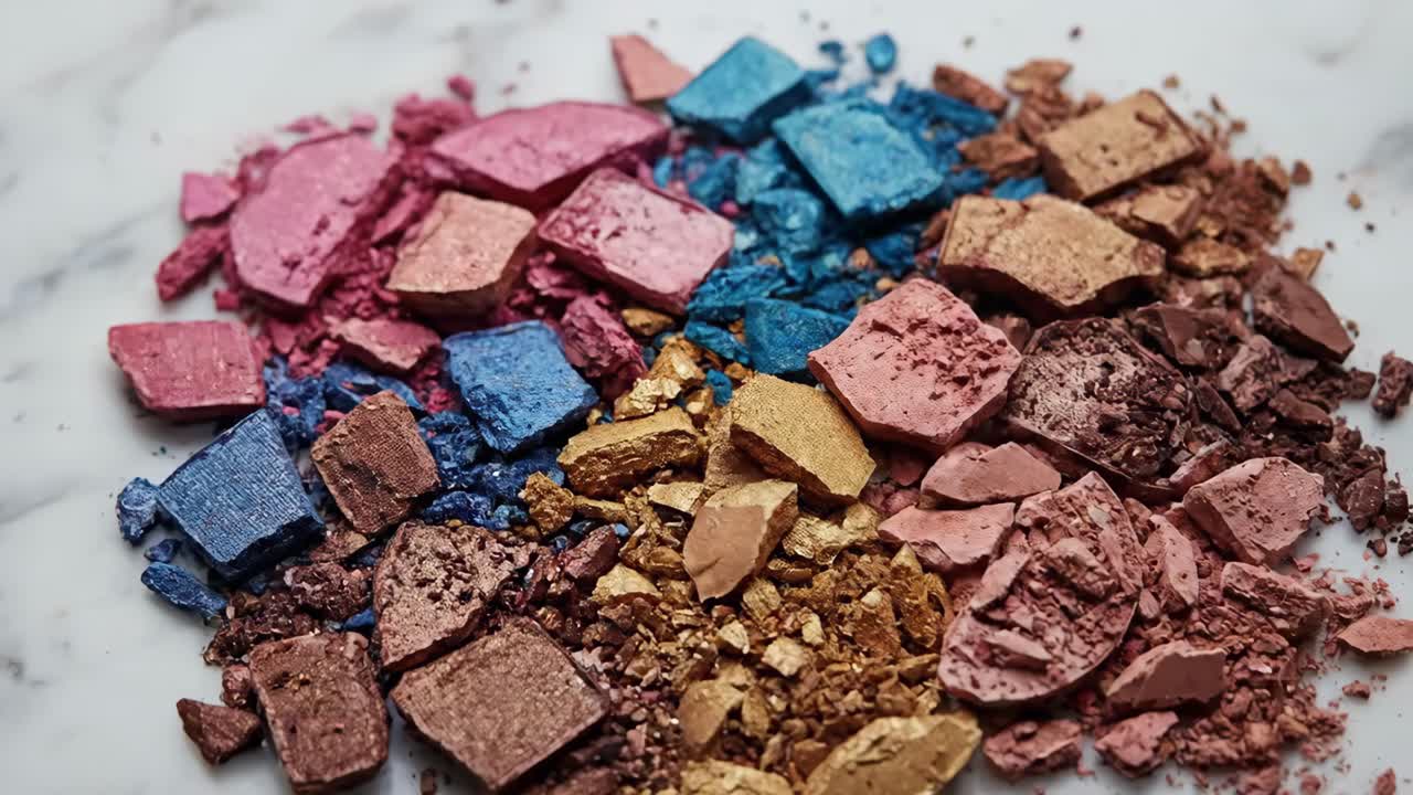 Colorful Crushed Eyeshadow Powder Falling on Marble