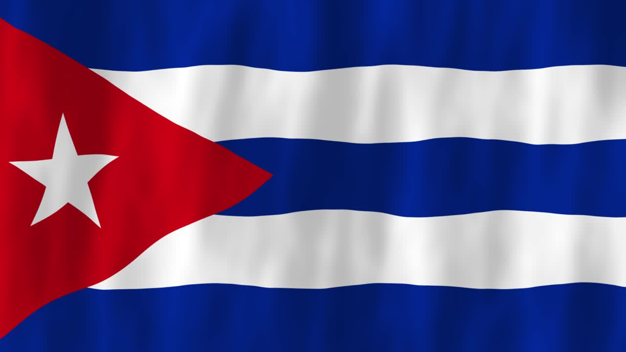 Bandiera di Cuba, animazione paese, design simbolo 3D che sventola al vento, movimento, patriottismo nazionale, emblema, banner, cultura mondiale. Mar dei Caraibi, rosso, bianco, blu, stelle.