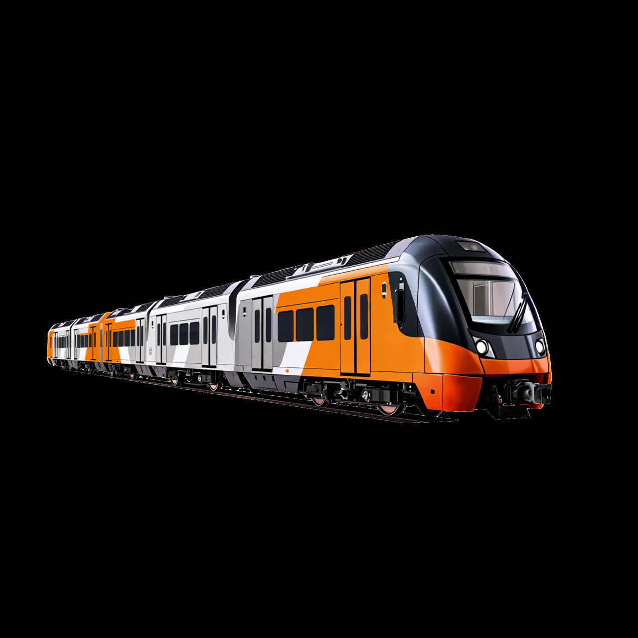 Modern train animation isolated asset, transparent 4K video, alpha channel, ProRes 4444