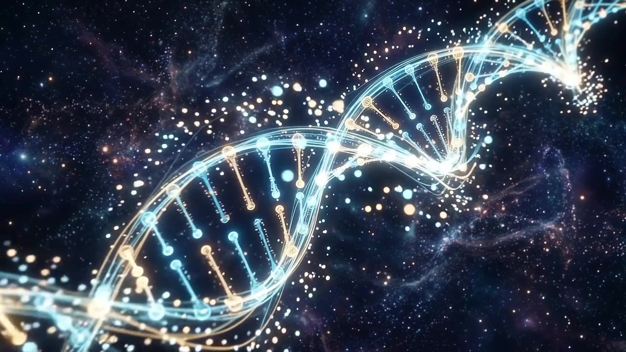Elica di DNA luminosa che ruota nello spazio profondo