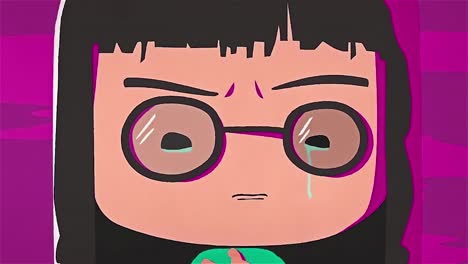 chica de dibujos animados triste con gafas