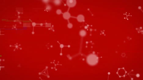 animation of interference and chemical structures floating on red background