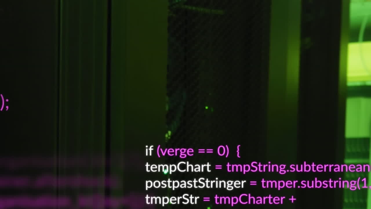 Animation of computer language over illuminated data server systems in server room