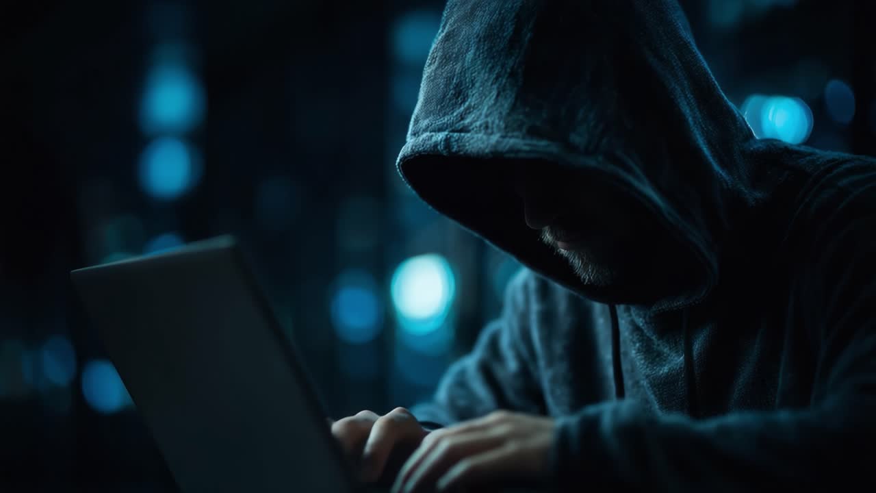 Una figura enigmatica con la felpa intenta a programmare o fare hacking di notte: esplorando l'intrigante mondo della sicurezza informatica e dello spionaggio digitale.