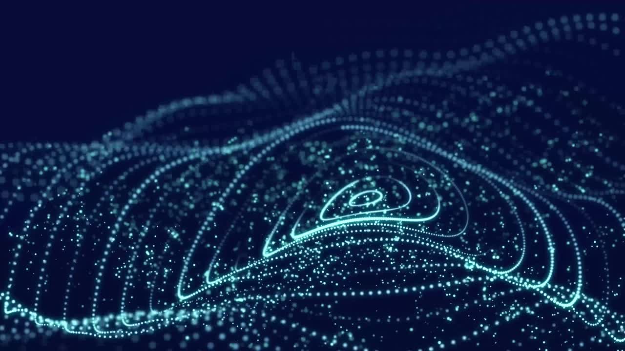 Big data visualization. Digital wave with many particles moving. Concept of the network, internet communication. 3D rendering. Seamless loop. 4K
