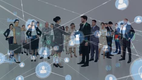 animación de la red de conexiones con iconos sobre diversas personas de negocios en la oficina