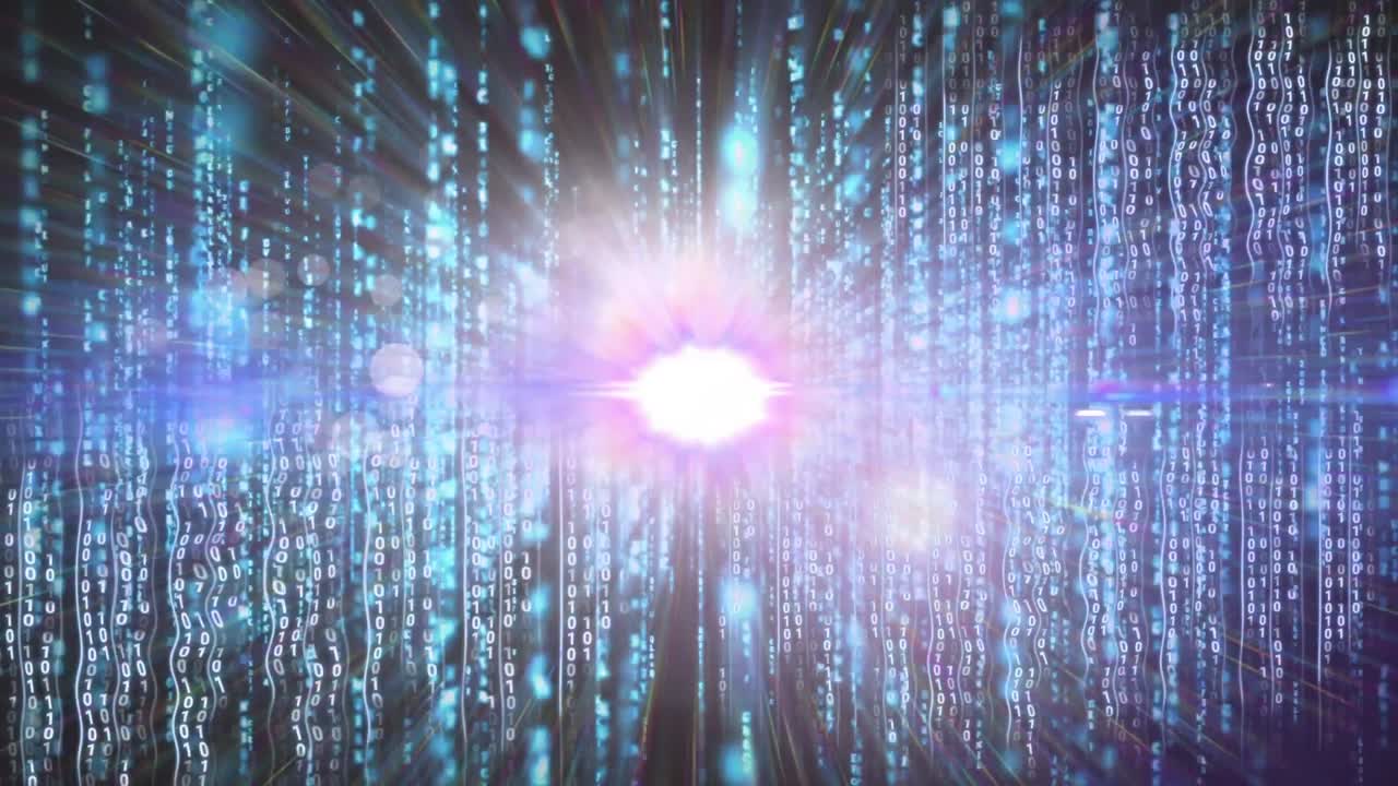 검은색 배경 위에 모양과 빛의 흔적의 애니메이션.