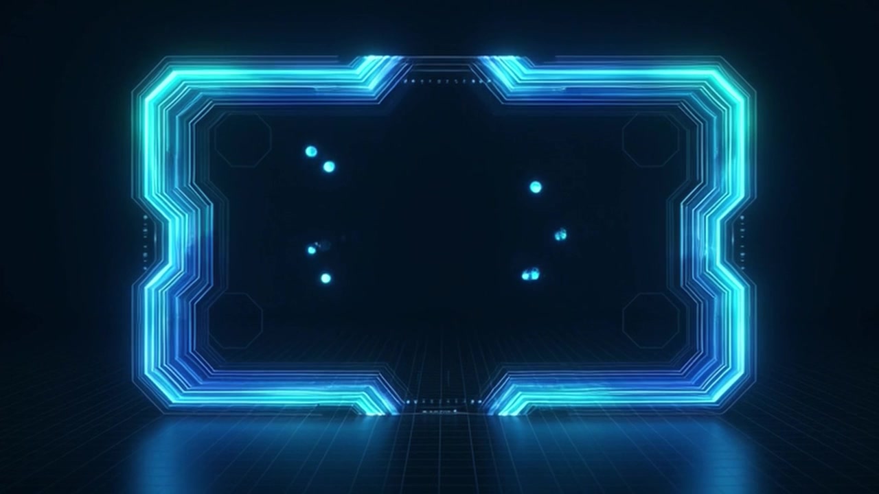 Futuristisk digital HUD-ramme med flydende glødende kugler.