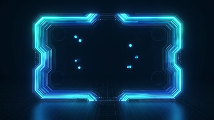 Cornice HUD digitale futuristica con sfere luminose fluttuanti