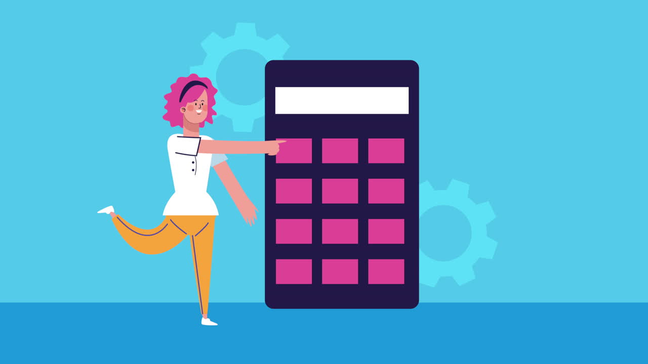 businesswoman with calculator math character animated