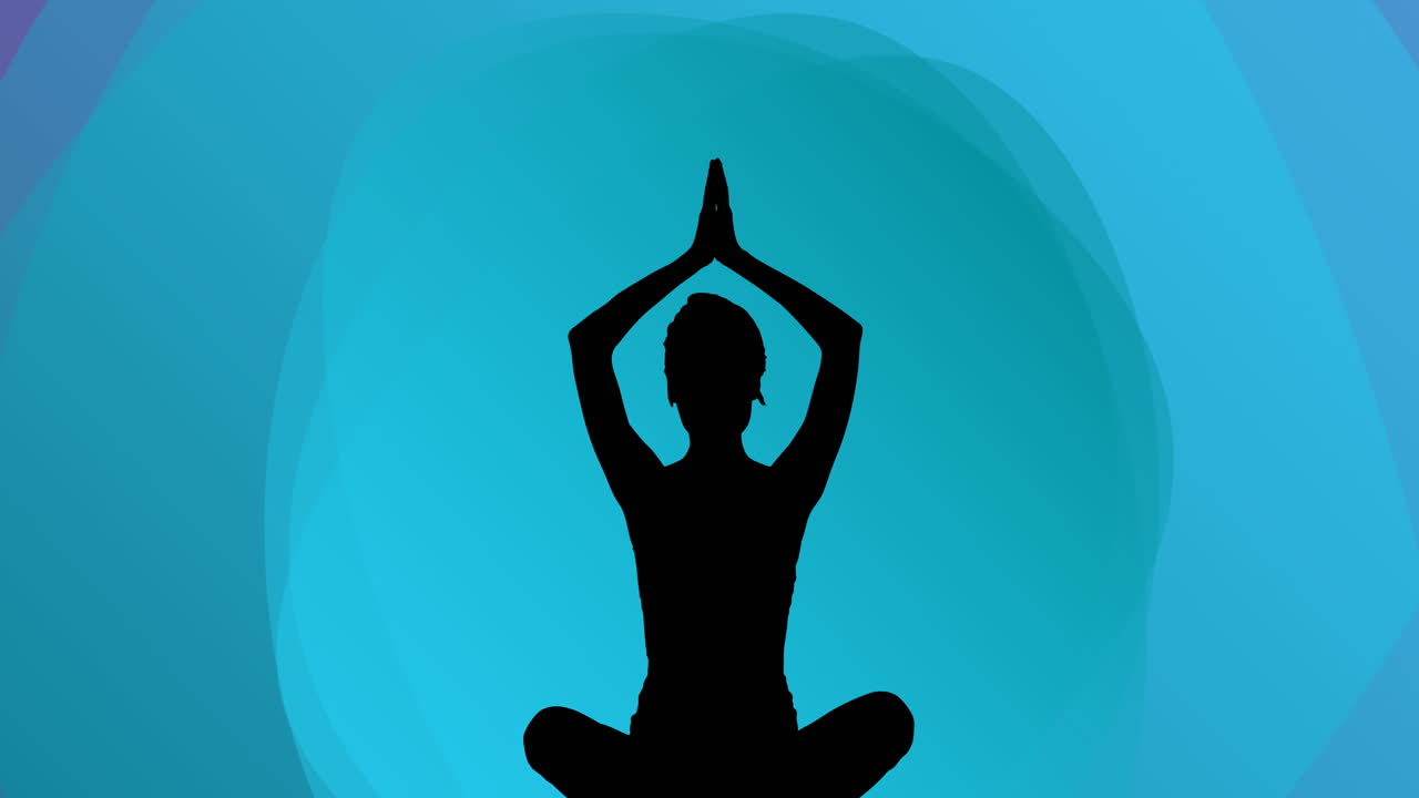 Animazione di una silhouette di donna in meditazione su sfondo blu