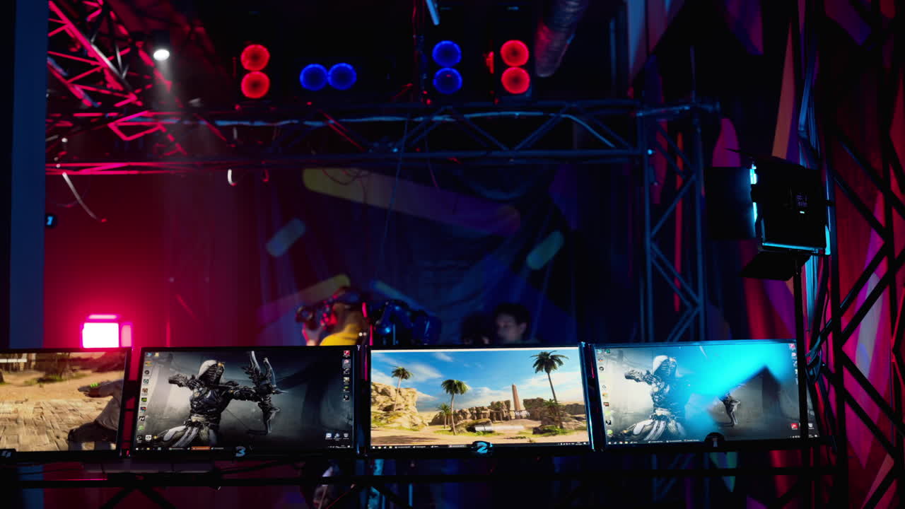 Chisinau, Moldova - November 22, 2022: Multiple screens showing a video game