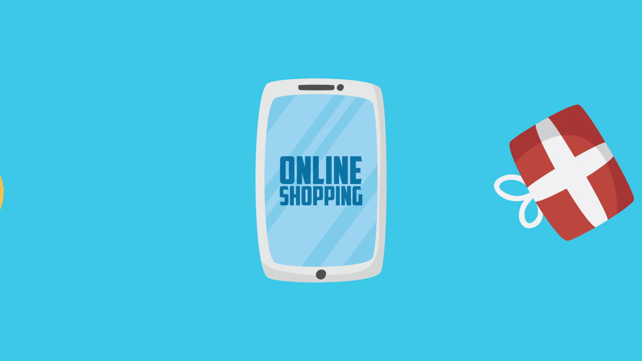 스마트폰, 선물, 동전으로 온라인 쇼핑 일러스트레이션