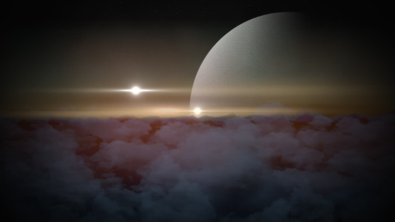 Grande pianeta e nuvole blu scuro nella galassia