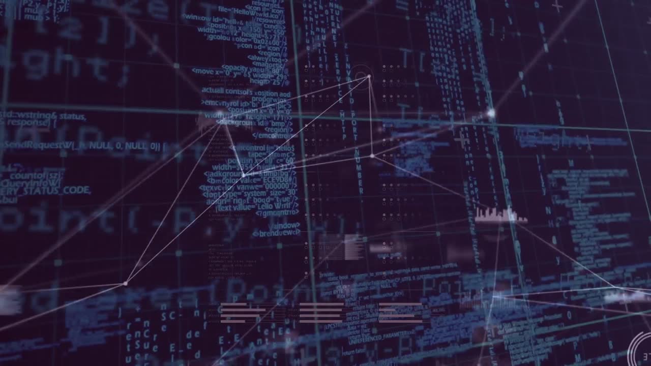 Animation of connections and data processing on digital screen