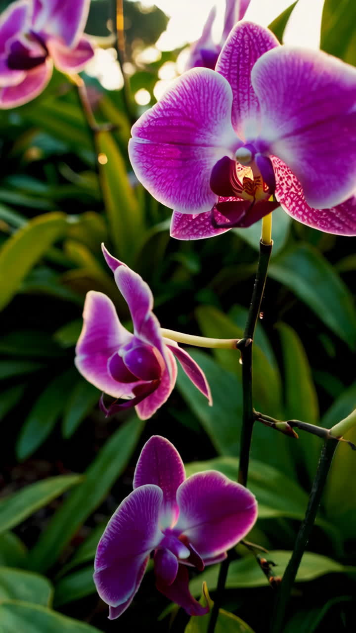 Primo piano di orchidee viola e rosa