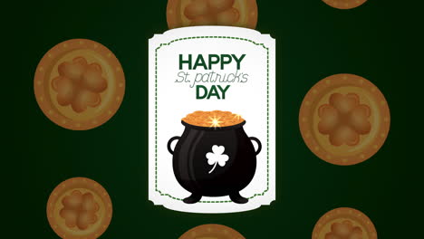 st patricks day animated card with treasure coins and cauldron