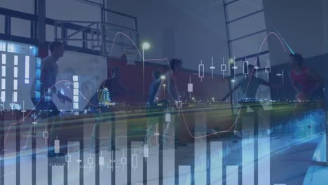 animation of data processing and statistics over basketballs player