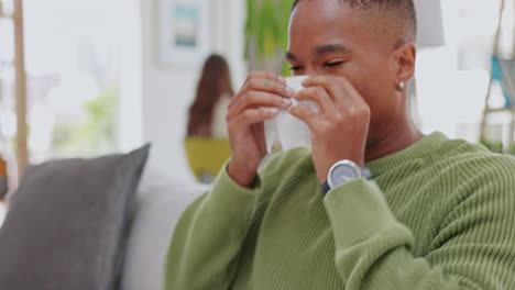 Sick,-blowing-nose-and-virus-with-black-man