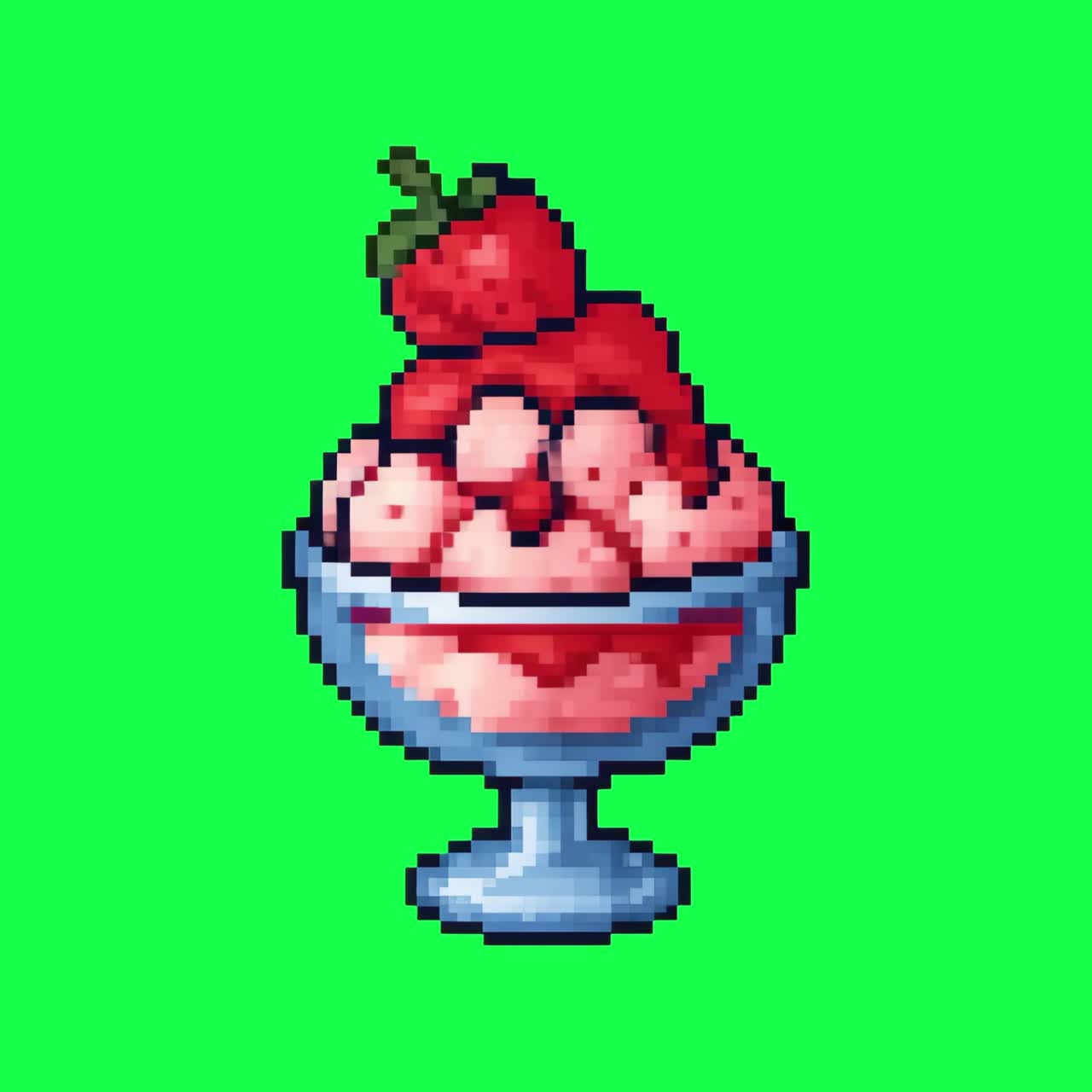 Pixelated strawberry ice cream delight animation, transparent 4K video, green screen