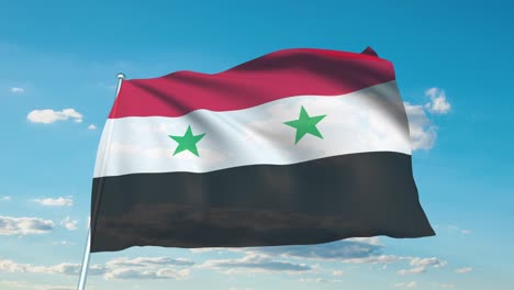 flag of syria with fabric structure against a cloudy sky (loopable)