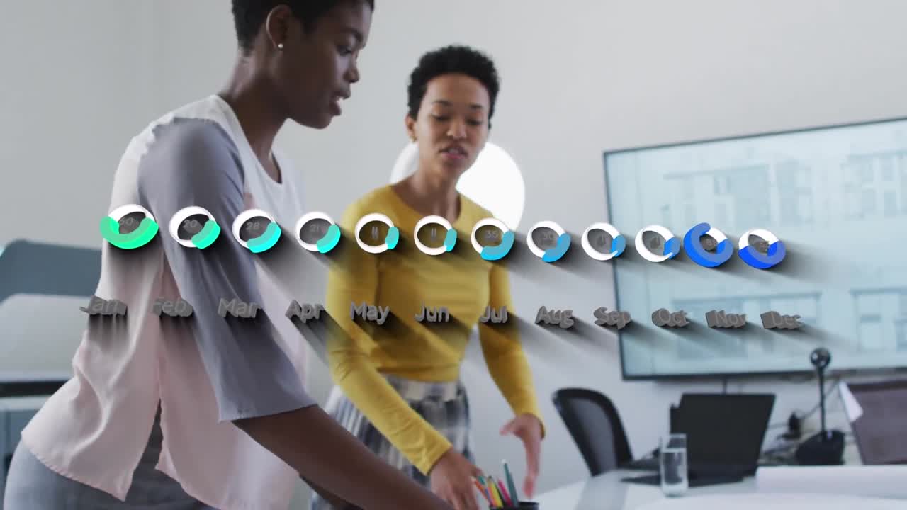 animación del procesamiento de datos sobre hombres de negocios afroamericanos