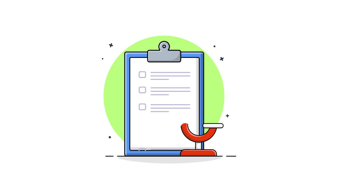 Animated Checklist with Microscope and Green Circle