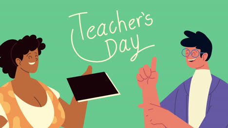 happy teachers day lettering with teachers couple