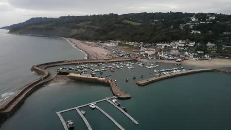 aerial view of the cobb marina at lyme regis