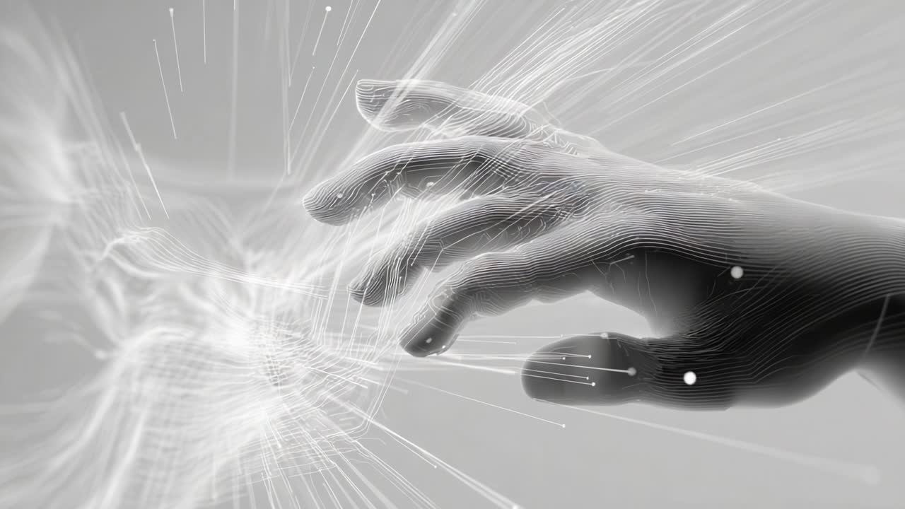 A Futuristic Hand Reaching Out Amidst a Surge of Digital Energy, Symbolizing Connection and Interaction in a Technology-Driven World, Capturing the Essence of Human and Machine Synergy