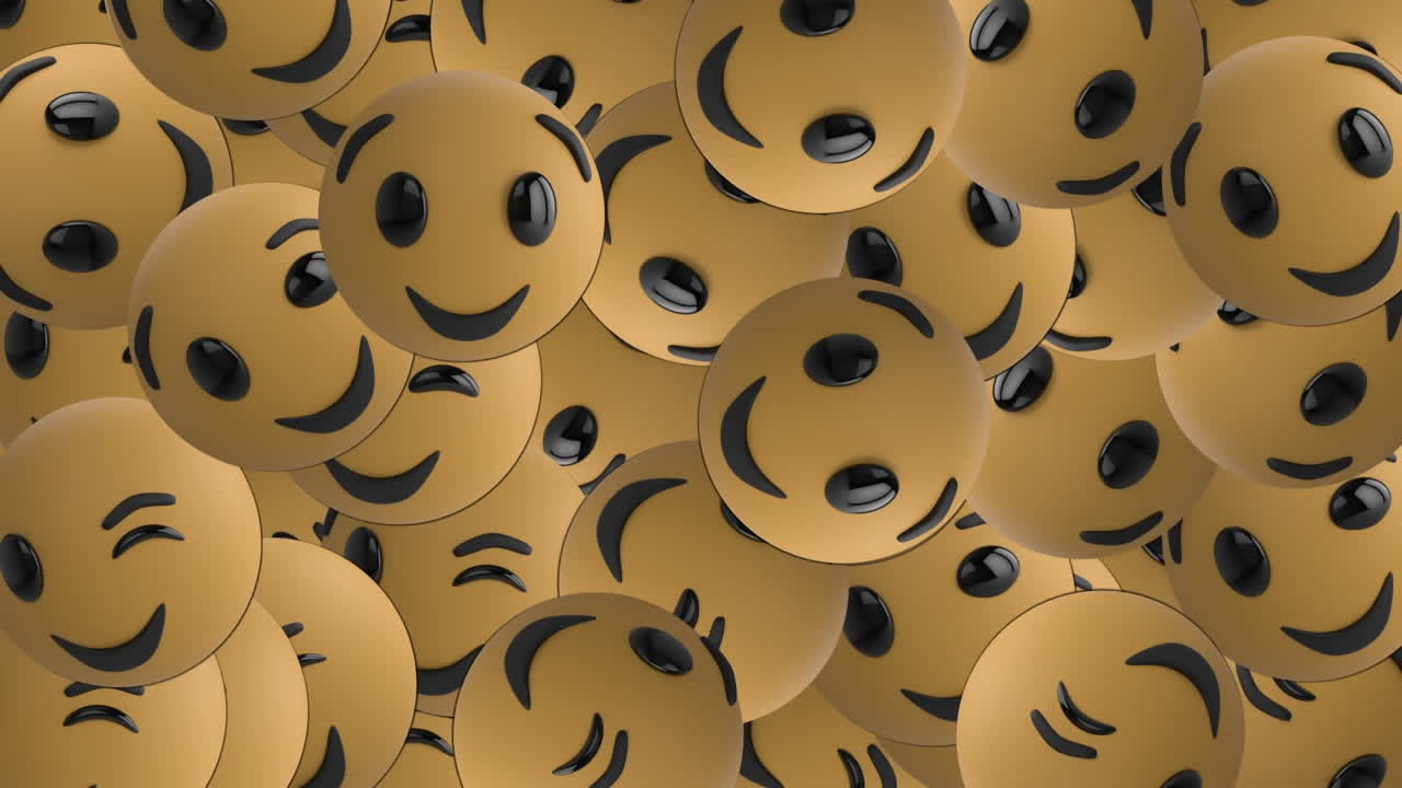 Animation of multiple smile emojis over cityscape