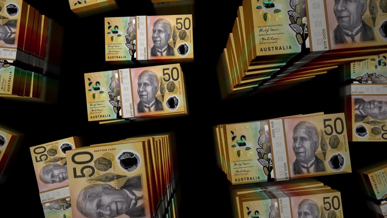 오스트레일리아 달러를 날아다니는 돈, 지폐, 루프 애니메이션