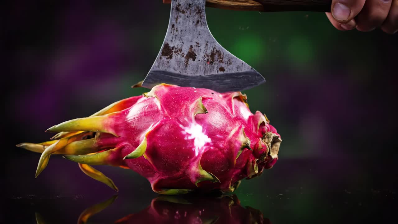 Dragon Fruit Sliced with Axe
