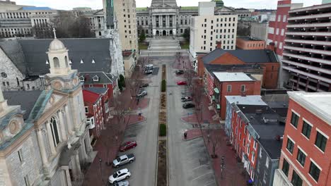 tilt up reveal of state street and pennsylvania capitol building in harrisburg