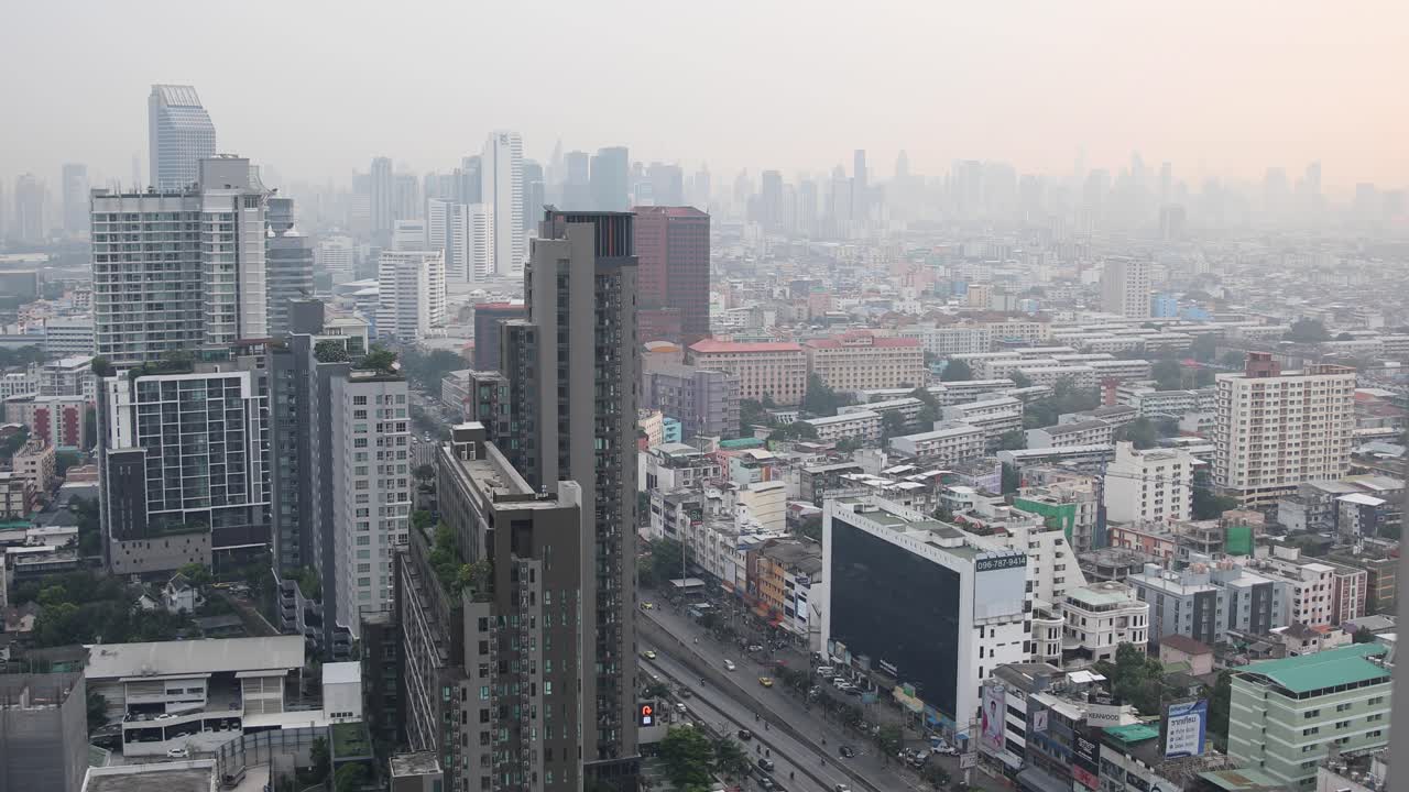 contaminación 4k sobre la ciudad metropolitana de bangkok, tailandia