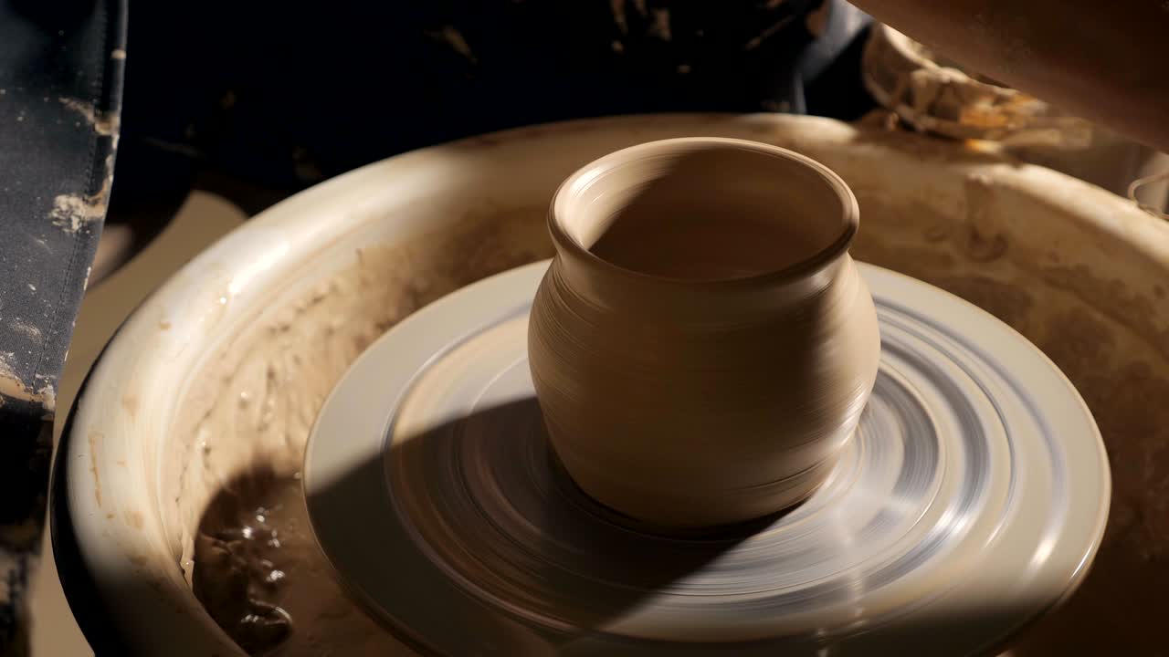 여자의 손이 점토에서 시원한 물건을 만드는 것