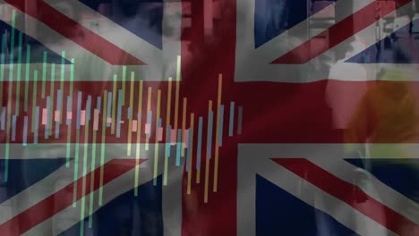 animación del procesamiento de datos sobre la bandera del reino unido