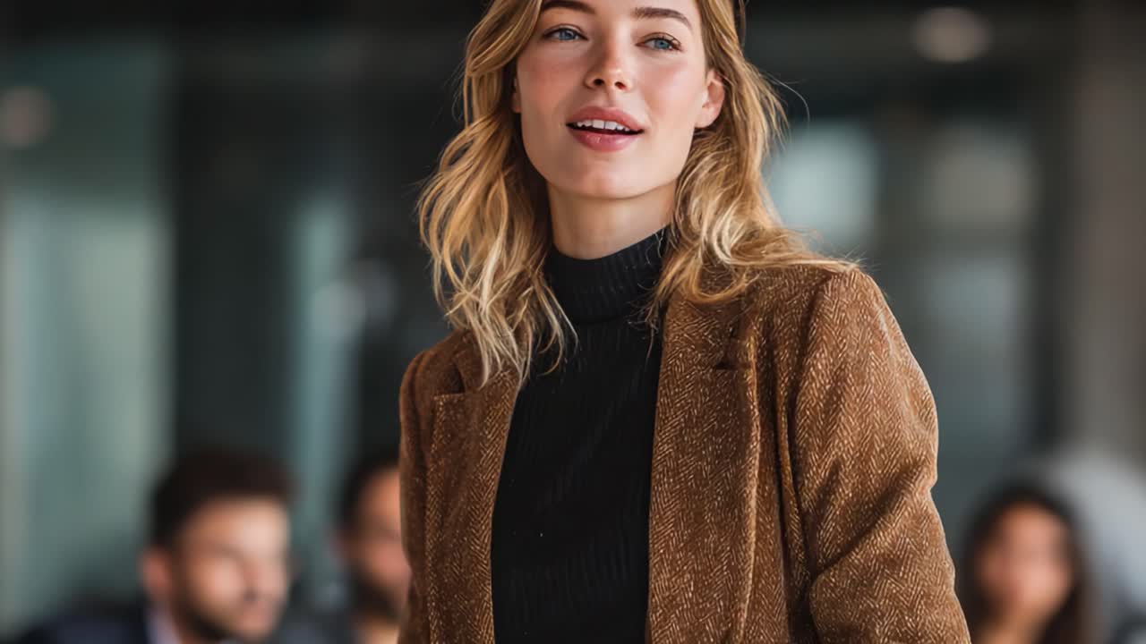 A Confident Presenter Engaging an Audience in a Modern Conference Setting: The Essence of Charisma and Professionalism Captured in Two Frames