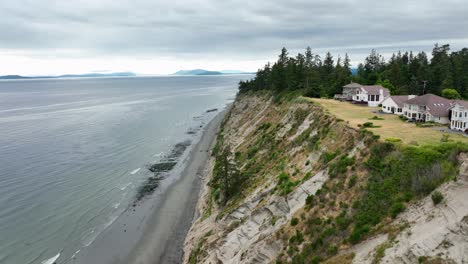 aerial view of houses perched on the west beach bluff on whidbey island