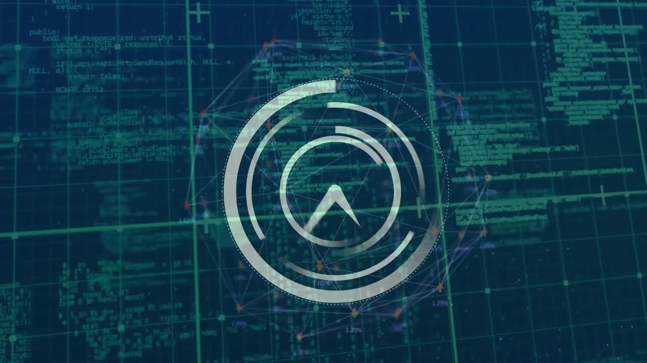 animación de reloj, globo con conexiones y procesamiento de datos sobre fondo azul