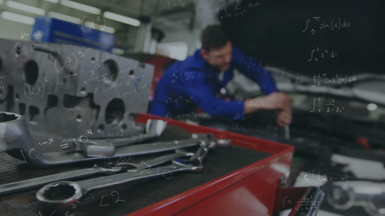 animación de las estadísticas y el procesamiento de datos sobre el hombre que fija el coche