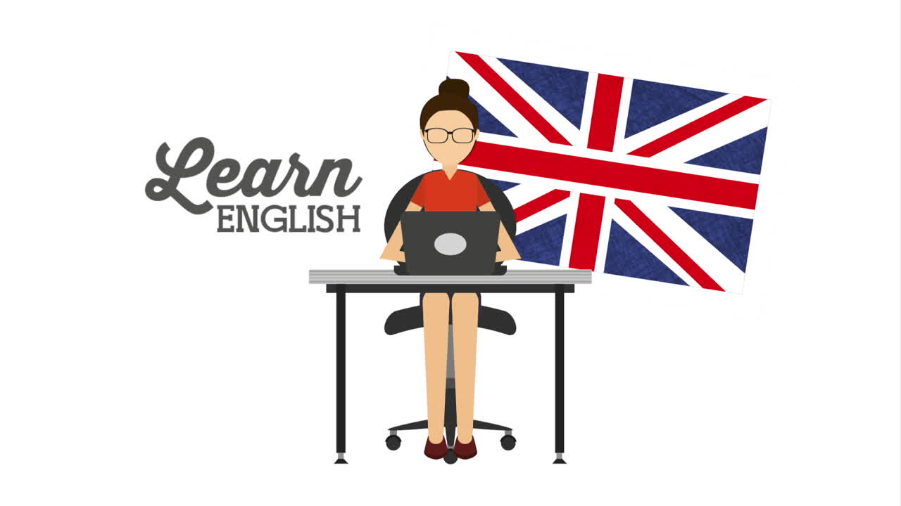 영어 애니메이션을 배우는 여성 캐릭터