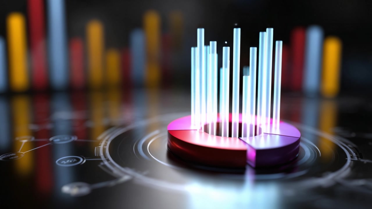 Dynamic Graphical Visualization of a Pie Chart with Colorful Data Bars Representing Statistical Insights in a Modern Digital Environment