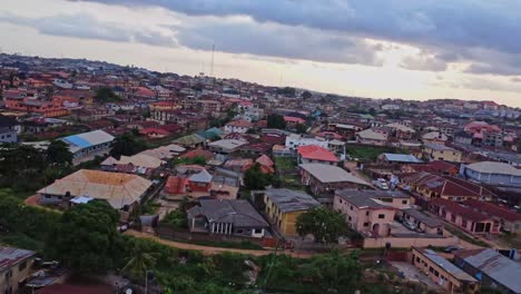 high angle pan of a variety of buildings in the city of ibadan, nigeria